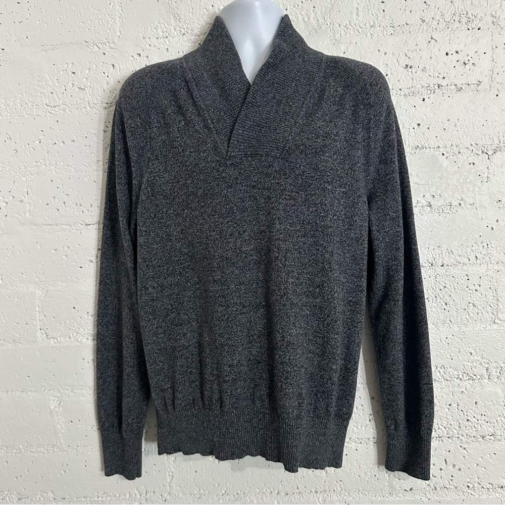 Banana Republic Mens Sweater L Gray Shawl Collar Long Sleeve Cotton Wool Blend